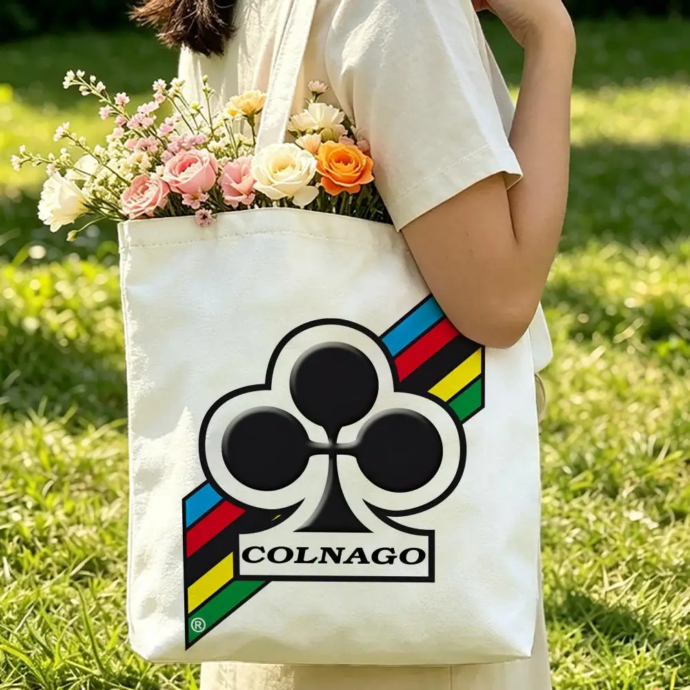 Racing C-ColnagoS Bicycle Logo Storage Bags Canvas Tote Bag Double-Sided Print Durable Shoulder Beach Handbag for Picnic Gift