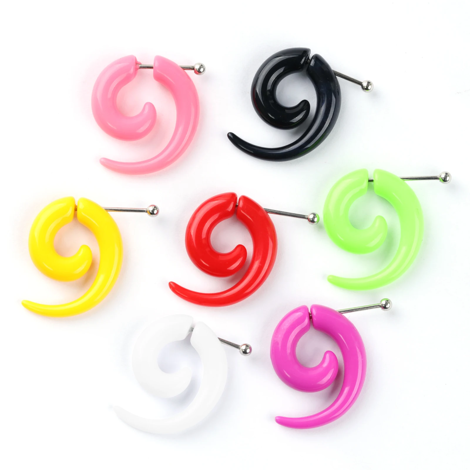 1Pair Acrylic False Snail Cone Ear Expansion Multi color and Multi Size False Ear Expanders Punk Human Piercing Jewelry