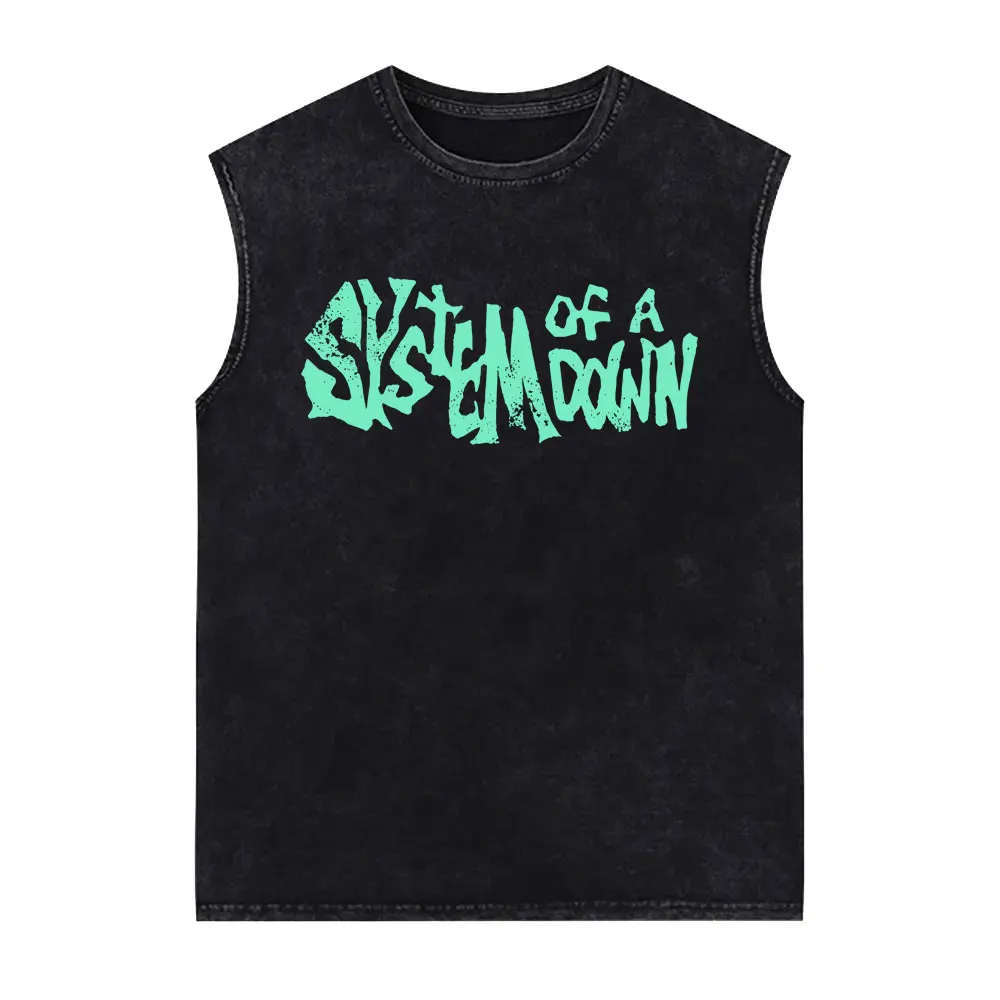 System of A Down Vintage Washed Sleeveless Vest T-shirt Men Women Rock Oversized Tank Tops Male 90s Alternative Metal Streetwear