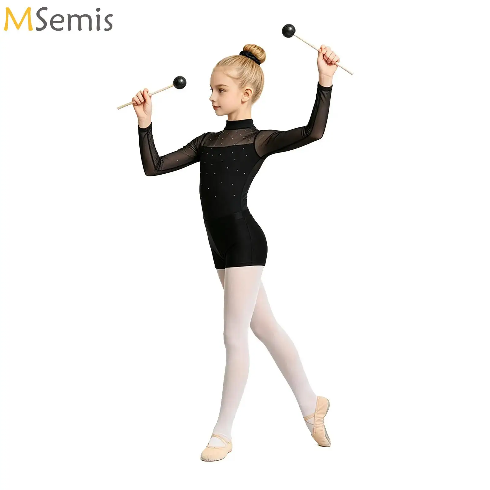 

Kids Girls Gymnastics Outfit Artistic Figure Skating Costume Ballet Jersey Jumpsuit Sparkly Performance Leotards+Shorts+Hairband