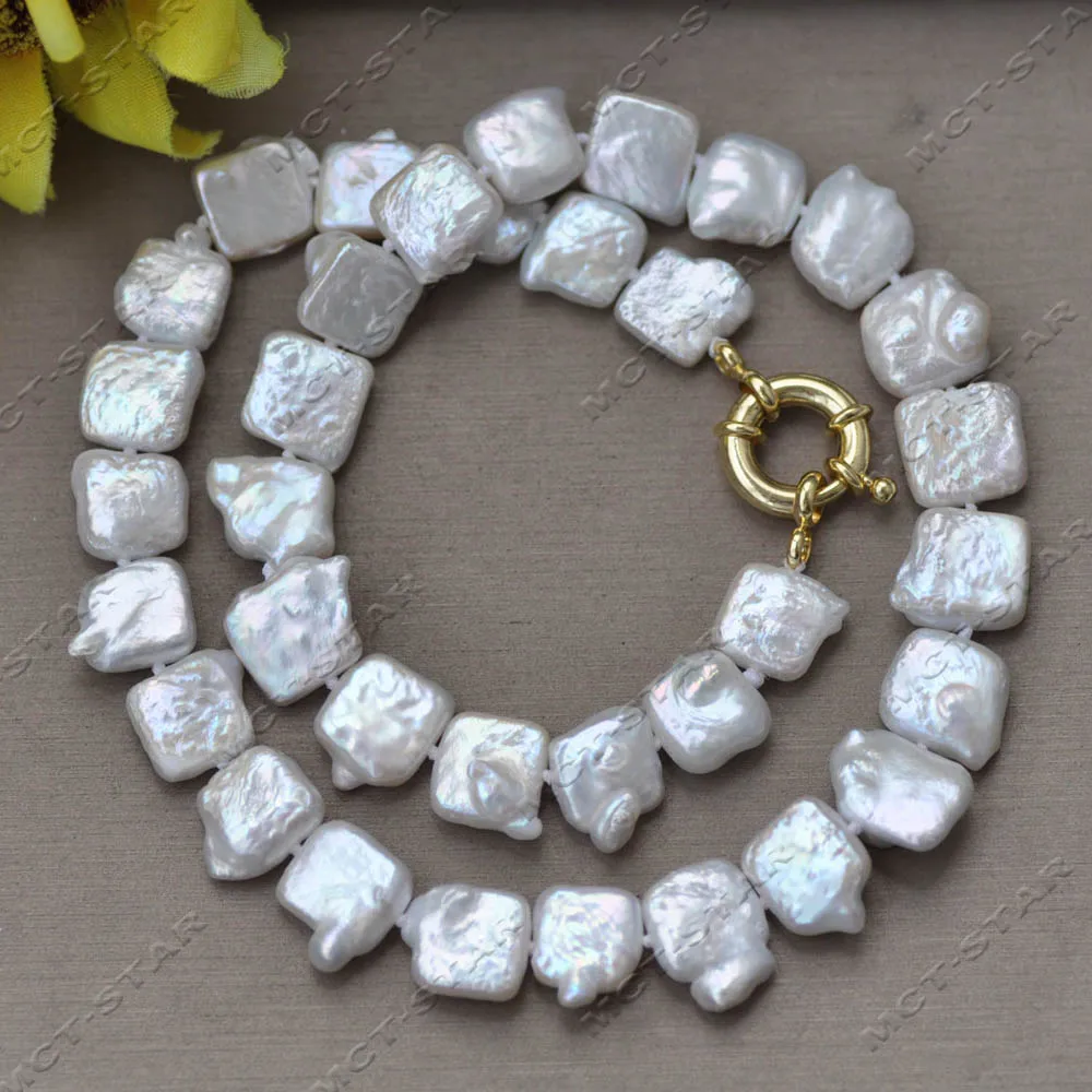 

Z14001 17'' 12mm White Square Coin Freshwater Pearl Necklace Custom Jewelry