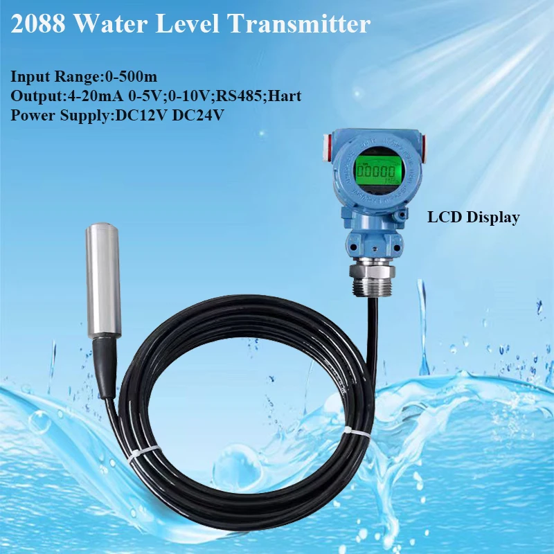 1set 4-20MA RS485 Output Integral Liquid Oil Water Level Sensor Probe Transmitter Detect with Model 2088 LCD Display