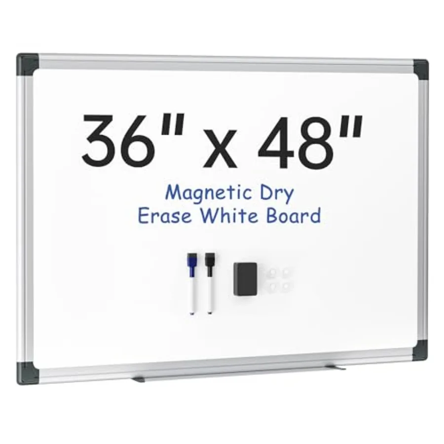 

Magnetic Whiteboard 48" x 36" Large Dry Erase Board for Wall with Silver Frame Wall-Mounted White Board for Office Classroom an