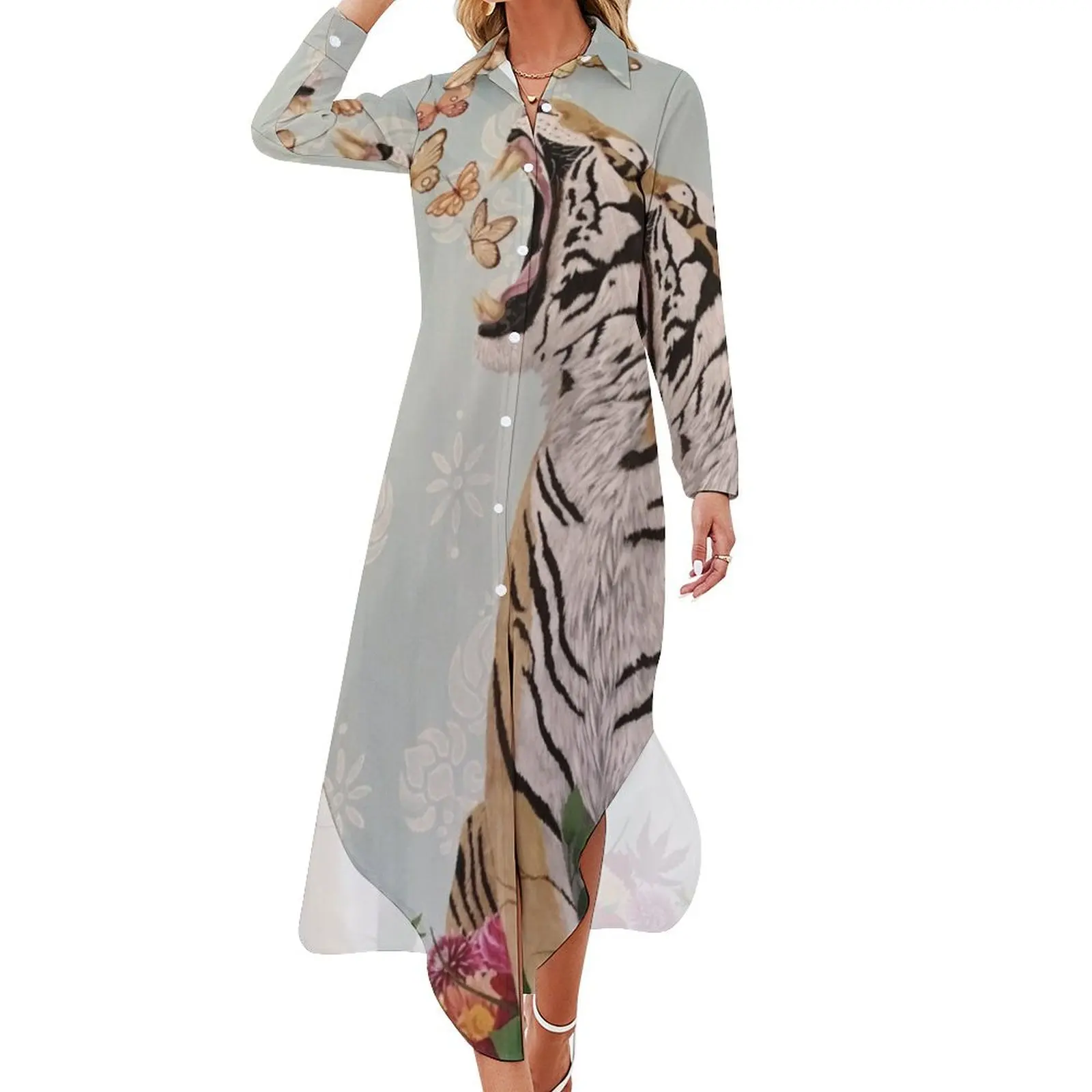 

Beautiful Tiger Long Sleeved Shirt Dress women's dresses luxury sexy dress prom clothes