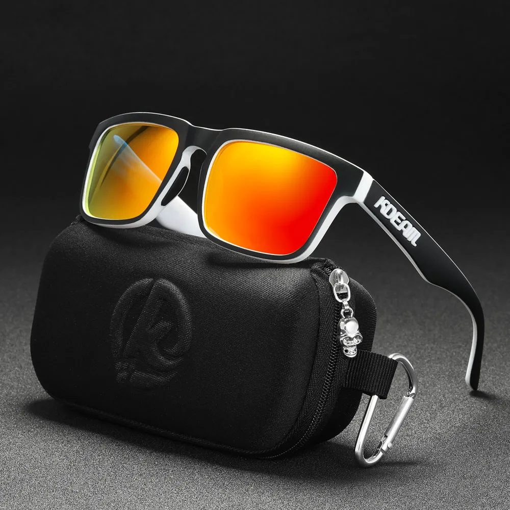 Neue hochwertige quadratische Sonnenbrille für Herren der Marke KDEAM, farbige Sport-Polarisations-Sonnenbrille mit reflektierender Beschichtung und verspiegelten Gläsern – Detail 21