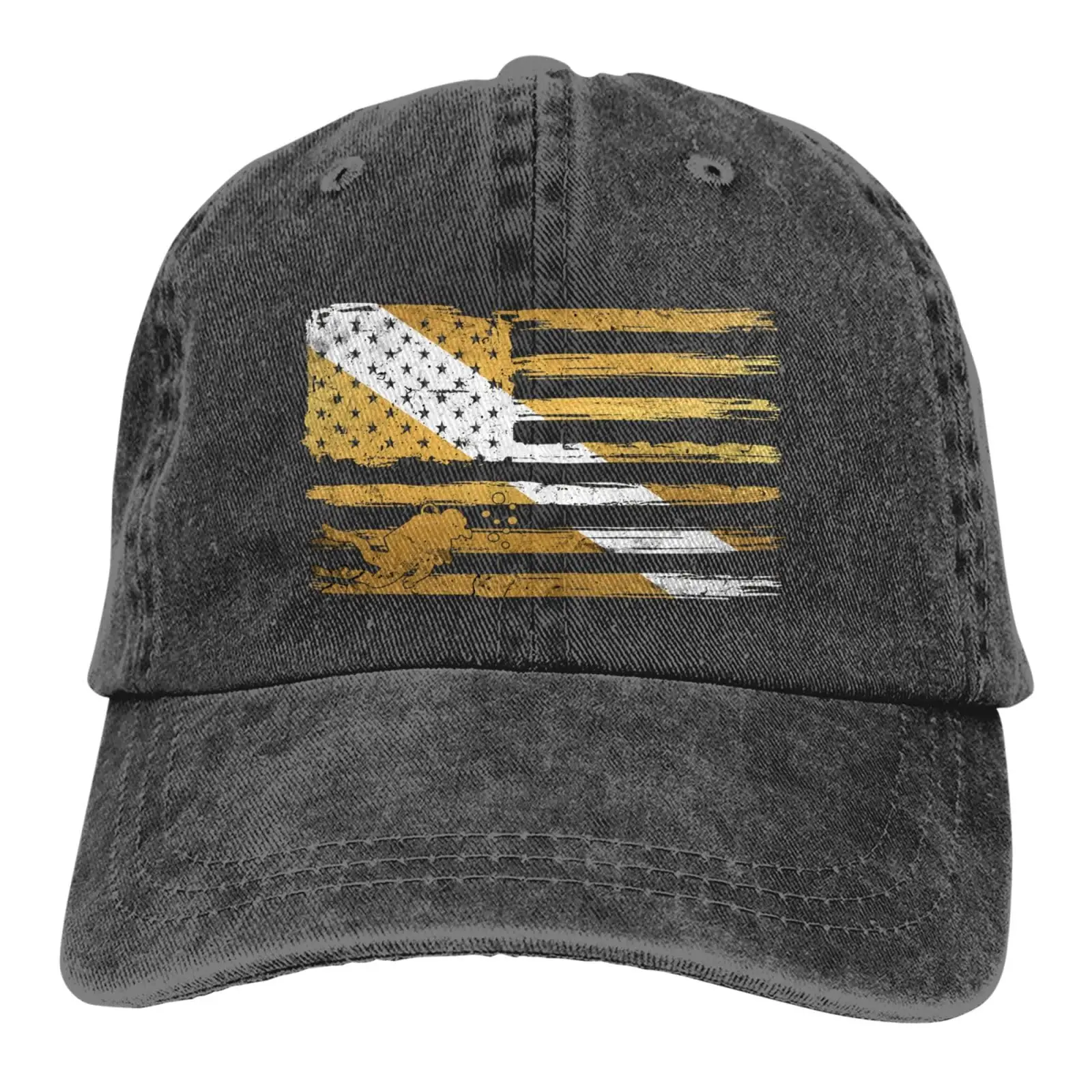 

Vintage Gold USA Divers American Flag Cowboy Baseball Cap, Golf Dad Hat Adjustable Vintage Washed Cotton Fashion Women's Men's