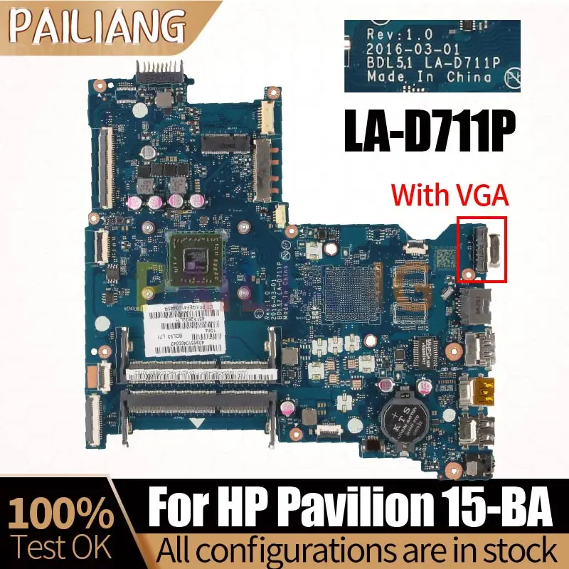 

PAILIANG Laptop Motherboard For HP Pavilion 15-BA E2-7110 Nothbook Mainboard LA-D711P 858589-001 860355-601 With VGA Tested DDR3