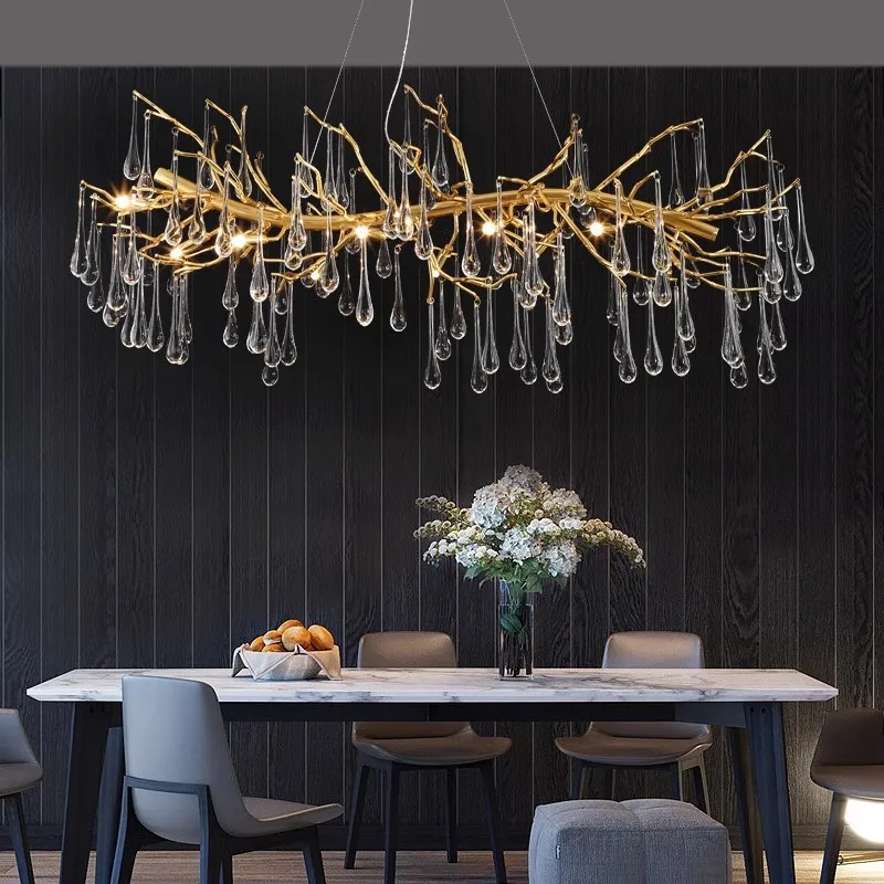 

Post-modern crystal chandelier light luxury simple modern luxury round personalized branch dining room living room crystal lamp