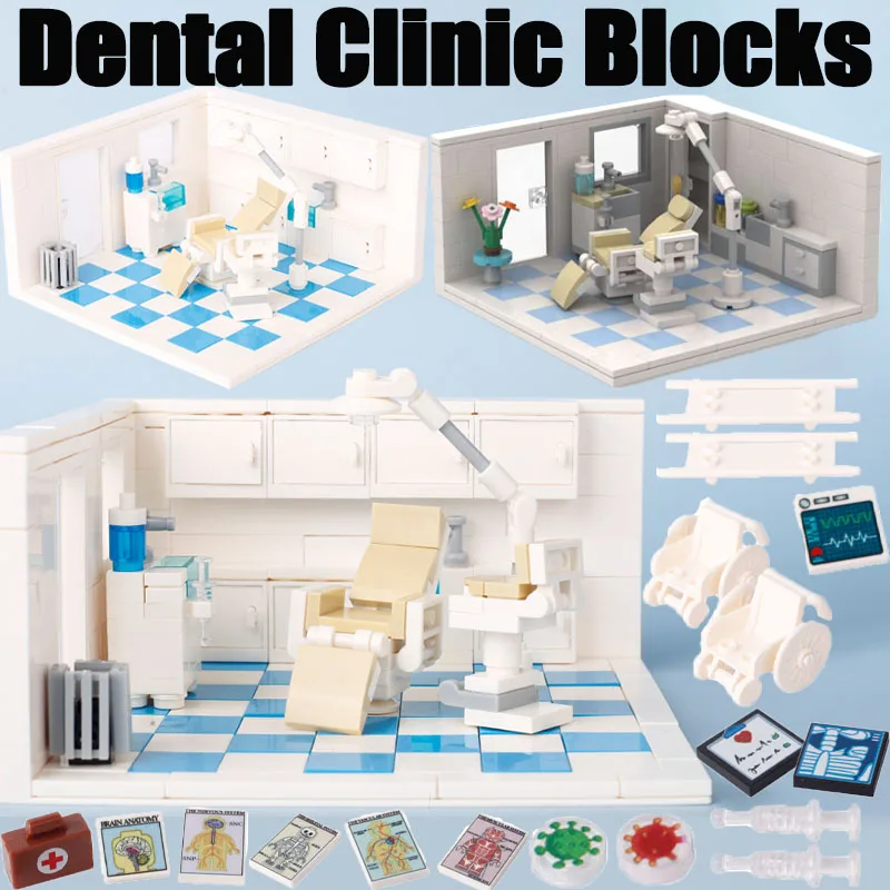 MOC City Dental Clinic Scene Building Blocks Street View Doctor Dentist Stomatological Hospital Accessories Bricks Friends Toys