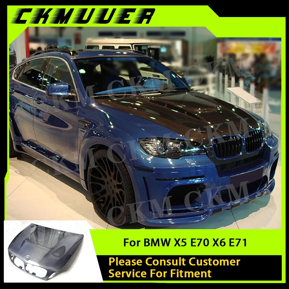 CKMUUER For X5 X6 Carbon Fiber Front Engine Hood Cover Bannot Grill Frame For BMW X5 E70 X6 E71 2007-2013 body kits Car styling