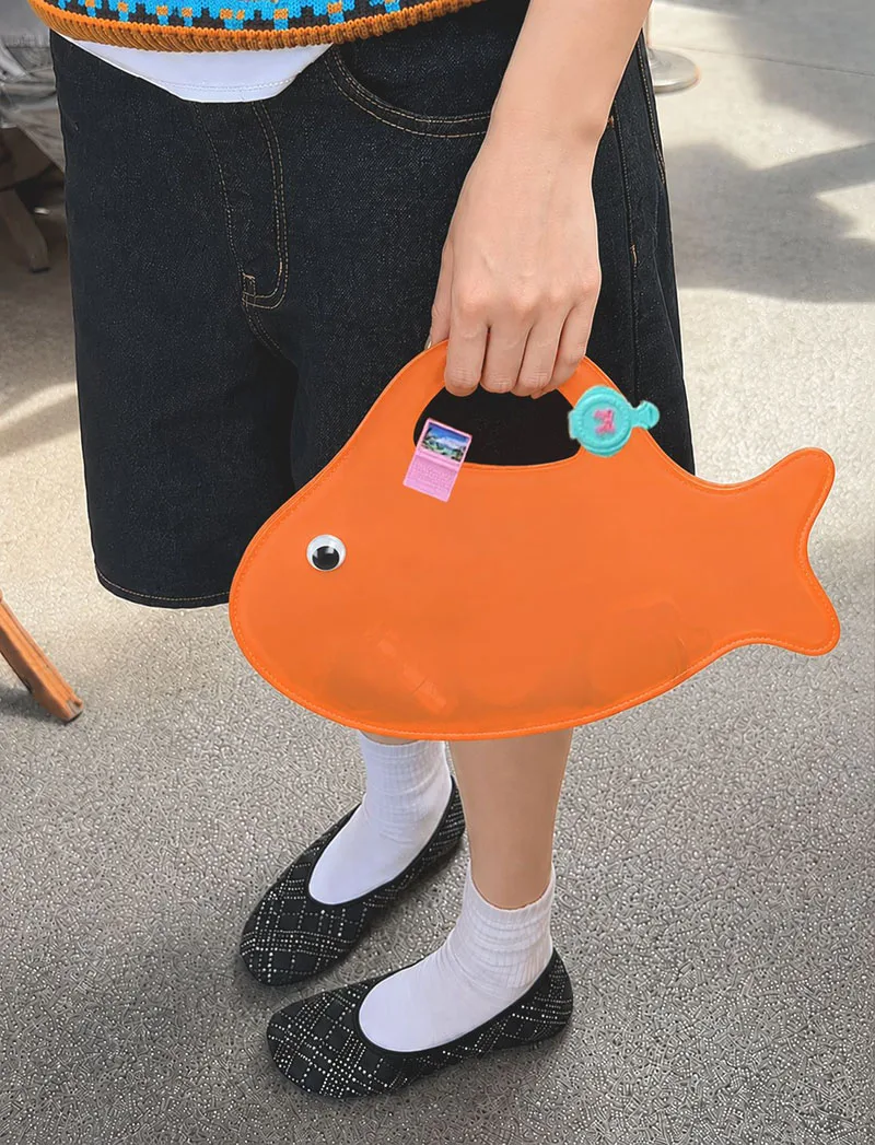 Cute Little Fish Shape Jelly Handbag Transparent PVC Cartoon Macaron Color Party Bag Creative Summer Weaving Vacation Beach Bag