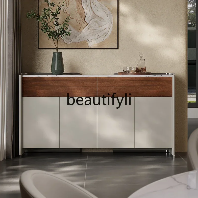 

minimalist dining side cabinet integrated storage cabinet against the wall, living room high-end solid wood side cabinetQ