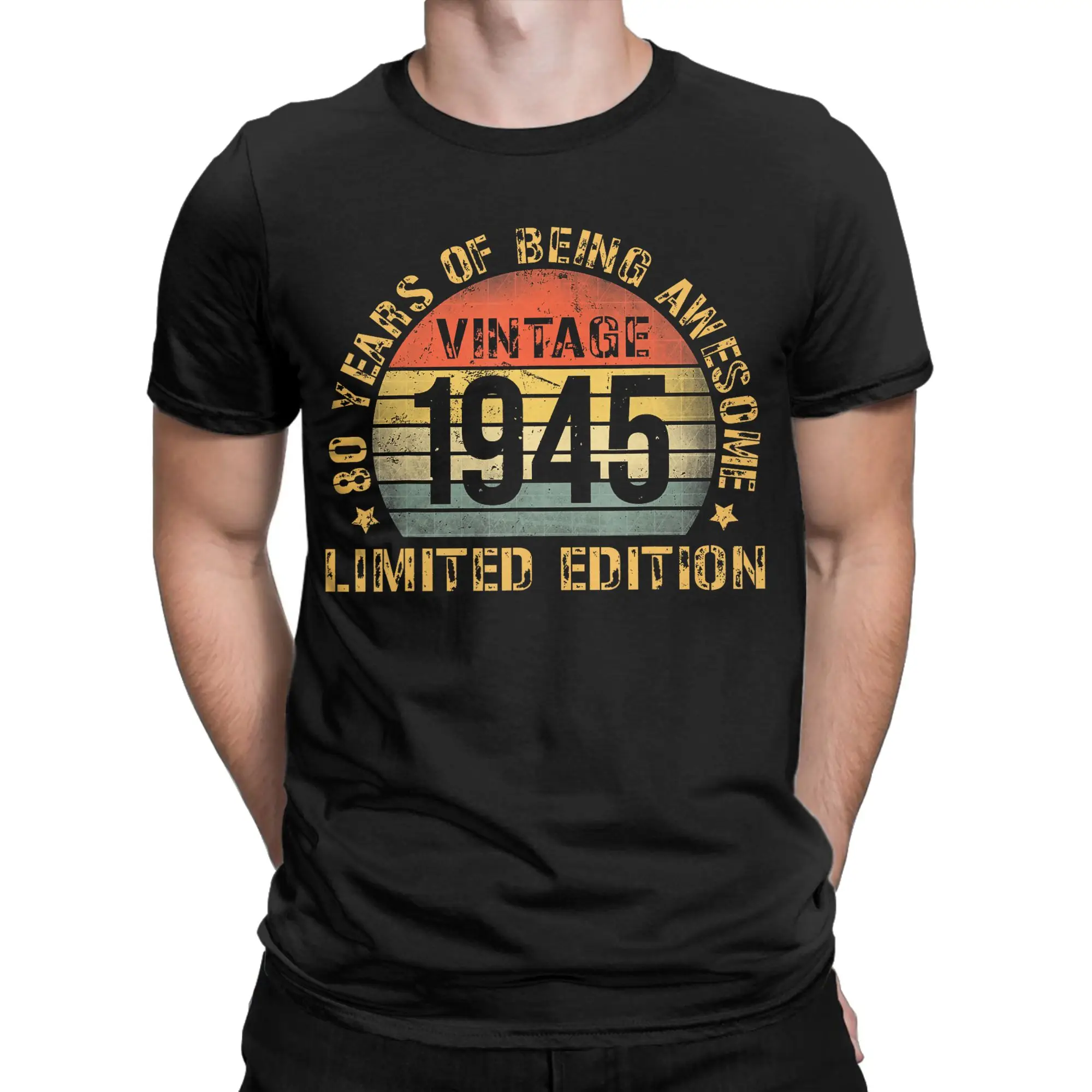Oversized T-Shirt 80 Year Birthday Decorations Men Gag 80yr 1945 80th Birthday 100% Cotton T Shirts for Men's Summer Tops