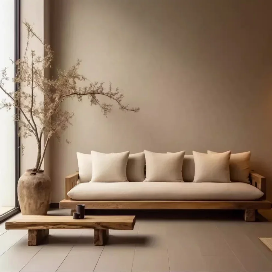 HHhot Sale Log Wind Straight Row Sofa Simple Small Apartment Homestay Villa Three-person Sofa Chair