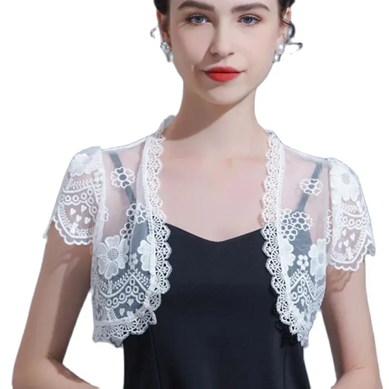 White Lace Wedding Bolero Short Sleeve Bridal Wedding Jacket Shrugs For Women Bridal Capes for Dress Party Stoles Mariage