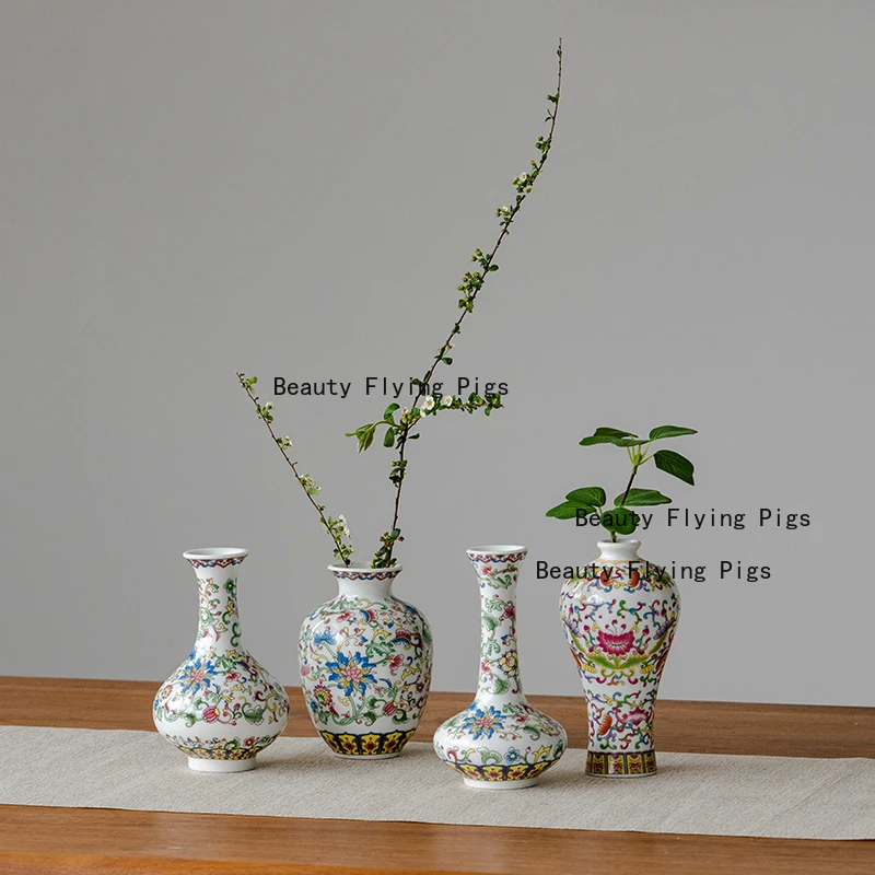 Jingdezhen Emaille Keramik Vase Antik Stil Wohnzimmer Chinesische Studie Antike Regal Dekoration Raum Dekoration Zubehör