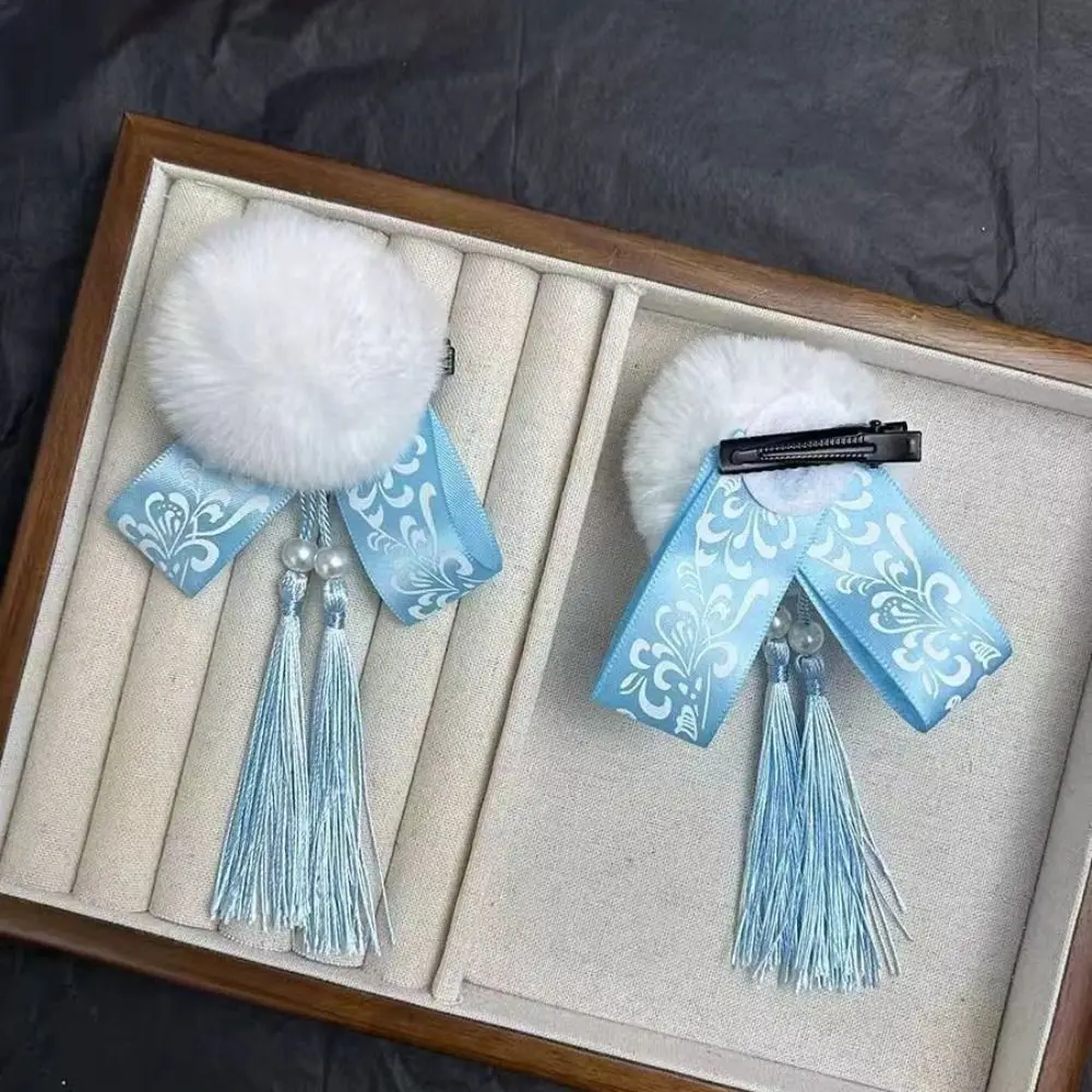 

Cloth Chun-Li Hair Bun Clip Tassel Barrettes Bowknot Tassel Hair Clip Hair Accessories Duckbill Clip Chinese Style Hairpin Party