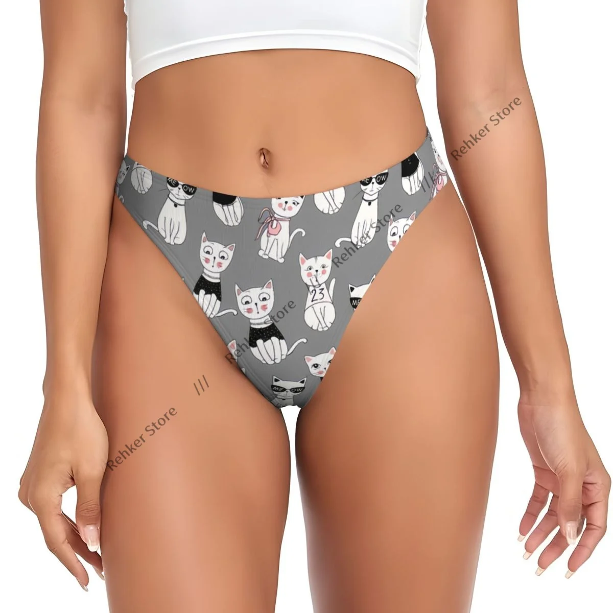Sexy Women Underwear Funny Cat Pattern Thong Panties G-string