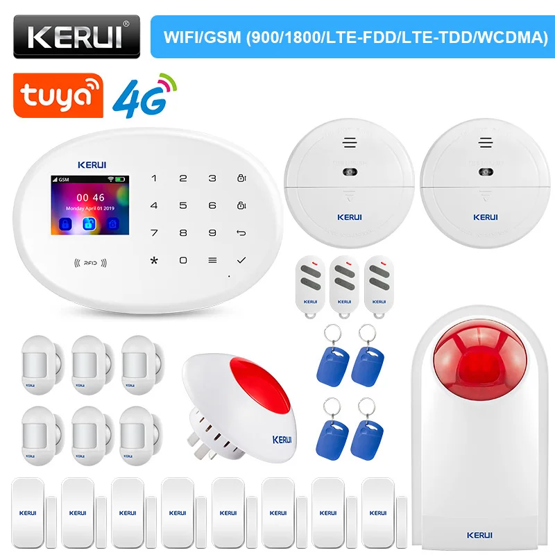 KERUI W204 Alarm System 4G WIFI GSM 433MHz Wirelss Home Alarm Support Alexa Smart Life Motion Sensor Door Sensor IP Camera