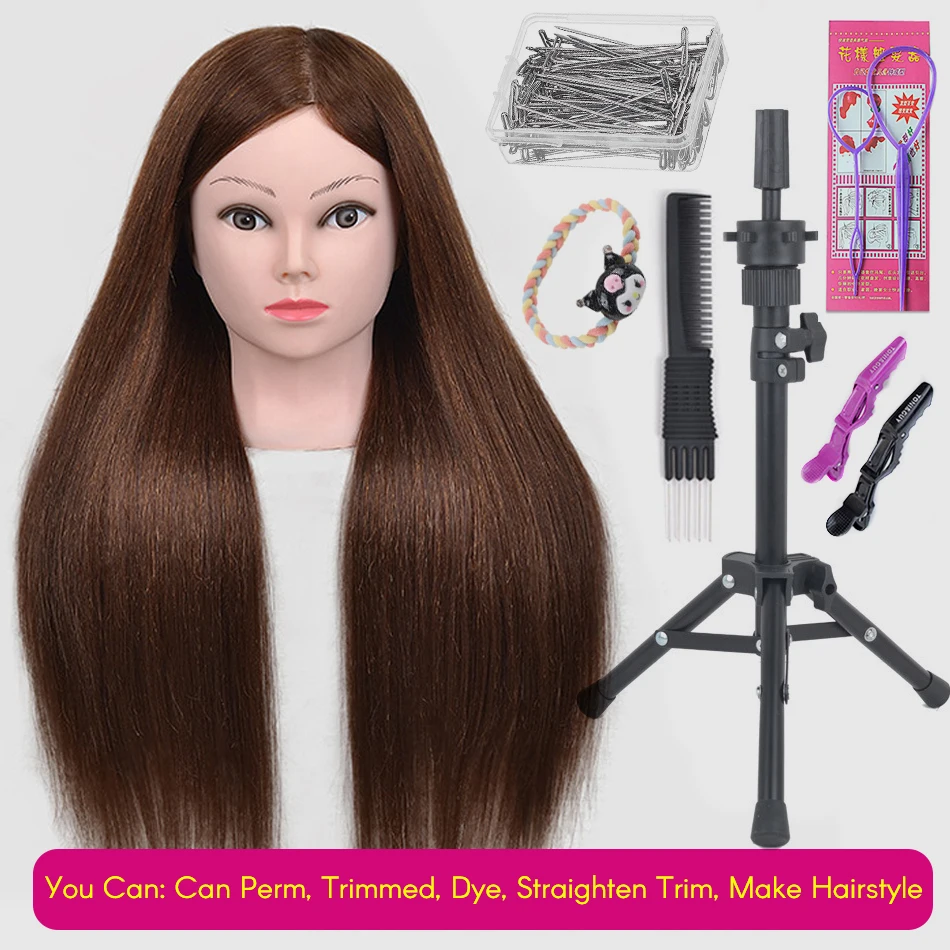 Nieuwe Vrouwelijke Mannequin Training Pop Hoofd Met 80% Echt Haar Voor Kapsels Cosmetologie Poppen Hoofd Met Tripod