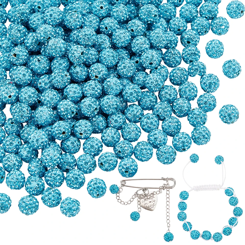 200pcs Rhinestone Beads 10mm Beads Disco Ball Polymer Clay Glitter Round Loose Beads for Friendship Bracelet
