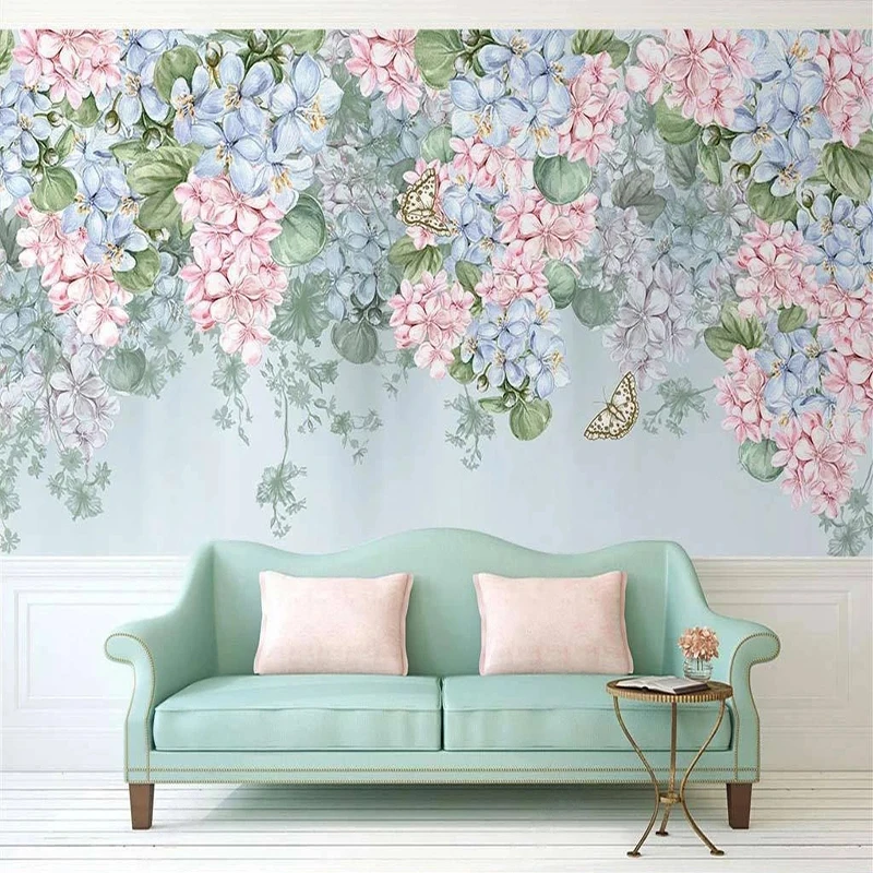 Custom Mural Wallpaper Modern Nordic Hand-painted Pastoral Flowers Wall Painting Living Room TV Sofa Decor Papel De Parede 3D