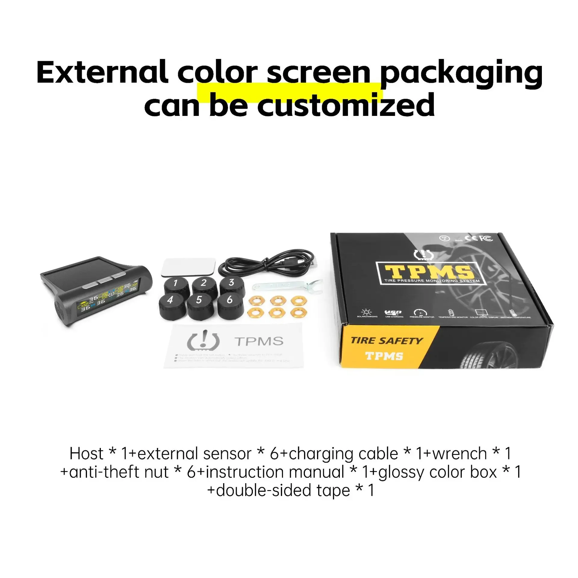 Smart Solar TPMS Car Tire Pressure Alarm Monitor System 4/6 Sensors Display Intelligent Tyre Pressure Temperature Warning