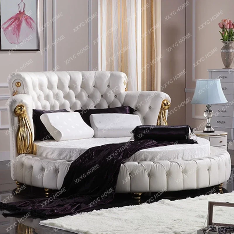 XX New Light Luxury Master Bedroom, Wedding Romantic Home, Genuine Leather Round Bed, Double Bed, Deluxe And Grand