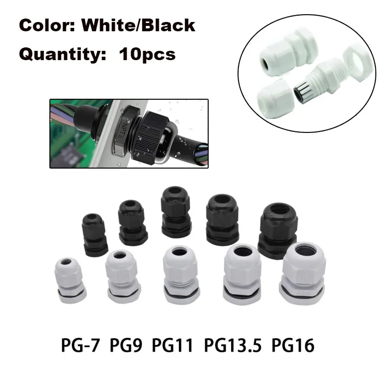 10 Stück IP68 PG7-PG16 Kabelverschraubungsverbindungen, weiß/schwarz, Nylon-Kunststoff-Anschlussdose, Anschlüsse, Kabelgriffe, Dichtungen und Kontermutter – Detail 7