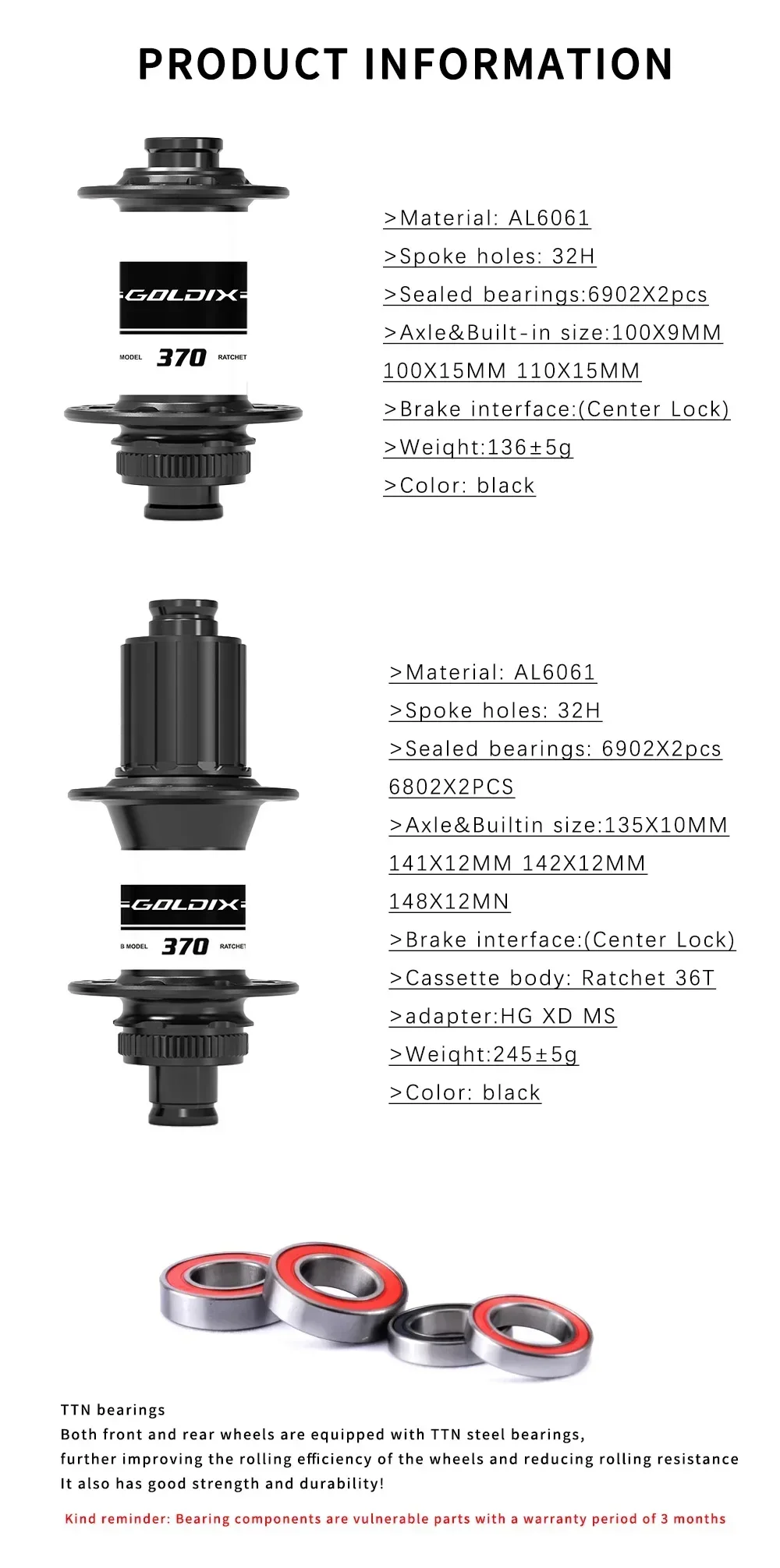 GOLDIX 32-Loch Mountainbike-Nabe, gedichtete Lager, Center-Lock Scheibenbremse, Ratchet 36T, J-Bend, 32-Loch BOOST MTB-Nabe für HG MS XD – Detail 5