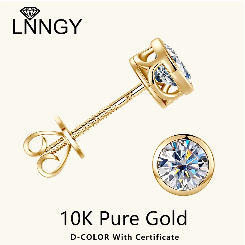 

Сертифицированные Lnngy серьги-гвоздики с муассанитом 0,5 карата, серьги-гвоздики из цельного золота 10 карат для пирсинга для девочек, подарок на день рождения
