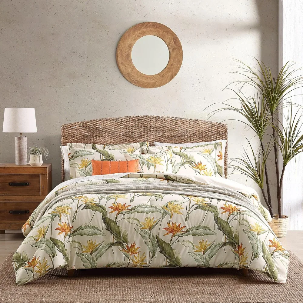 orter Set, Reversible Cotton Bedding with Matching Shams & Bonus Throw Pillows, All Season Home Decor (Birds of Paradis