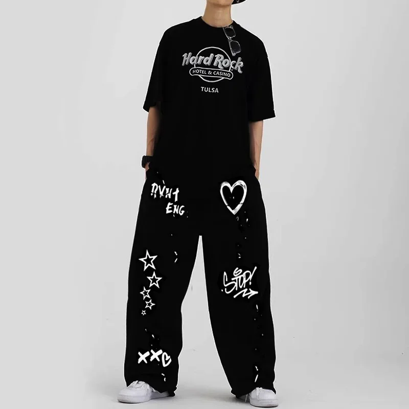 2024 American style quick drying striped sports pants women's summer new loose wide leg thin dopamine  new loose widcasual pants