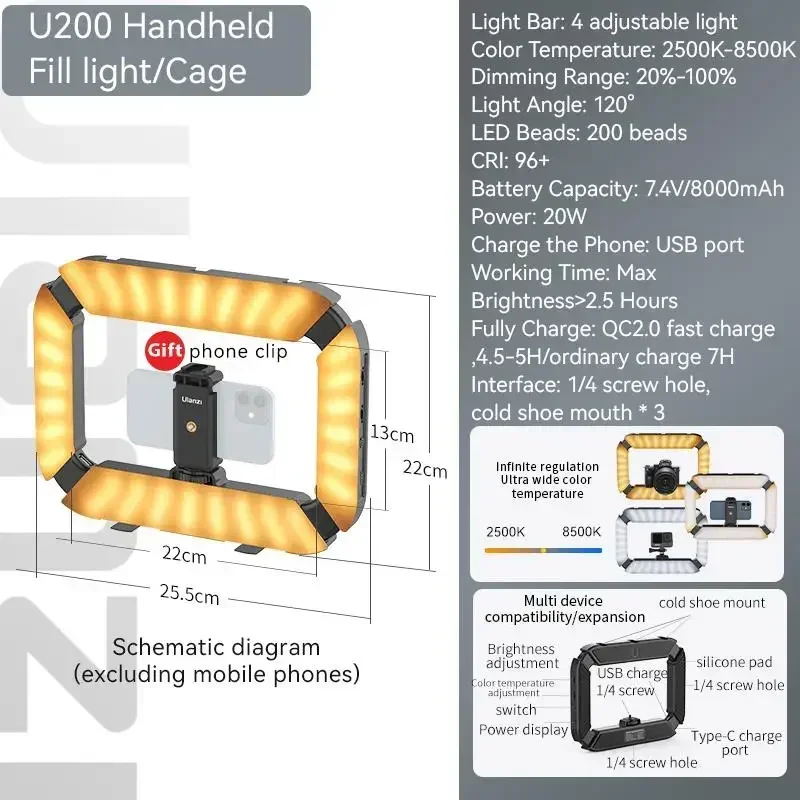 

Top! Ulanzi U200 U-200 Smartphone Video Rig LED Video Light 2 in 1 Ring Light Cold Shoe for Microphone Tiktok Youtube Live Rig