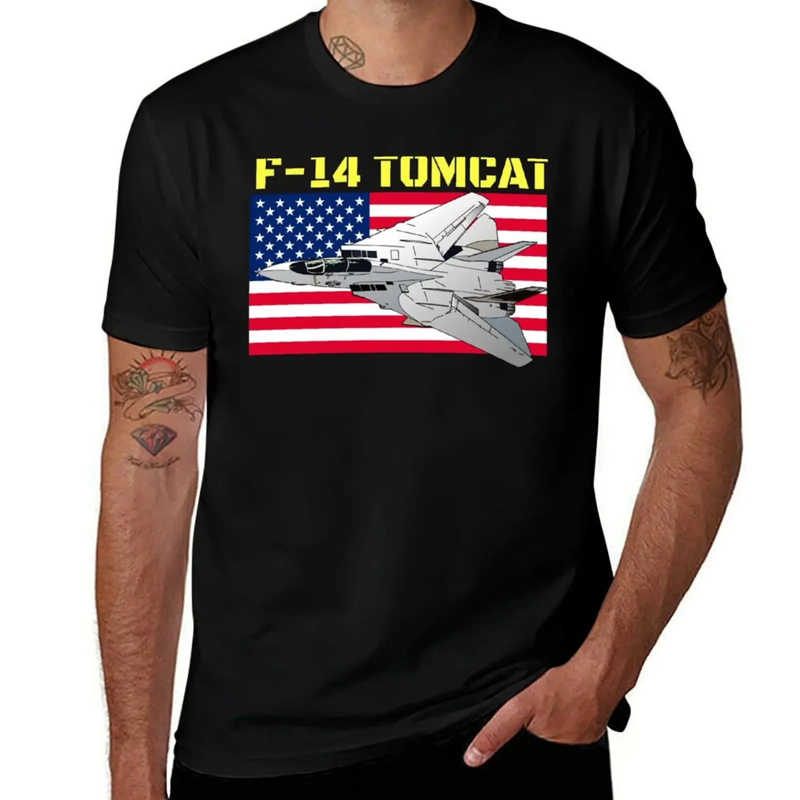 U.S Naval F-14 Tomcat and the American flag. Fun pilot and aircraft t-shirts, perfect for aviation buffs and flying airp T-Shirt