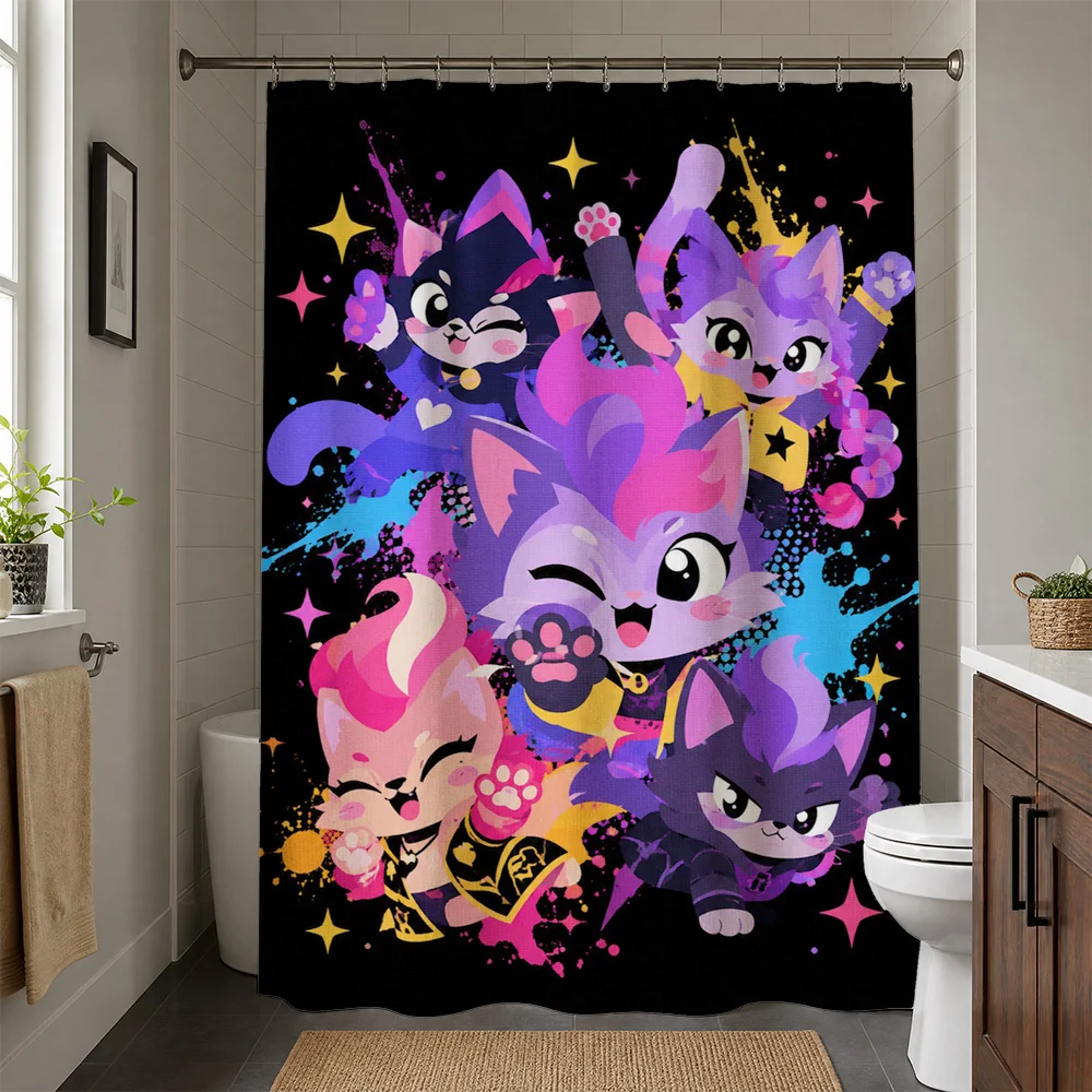 Cute Cartoon Kawaii Friends Shower Curtain Vibrant Pop Art Style Bathroom Decor for Kids and Teens