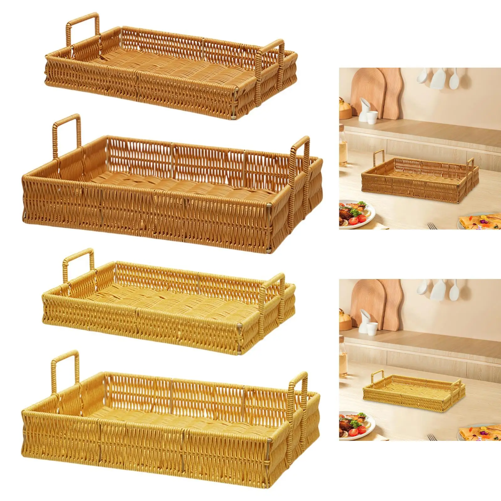 

Woven Serving Tray Portable Woven Basket Tray for Coffee Table Bread Snack