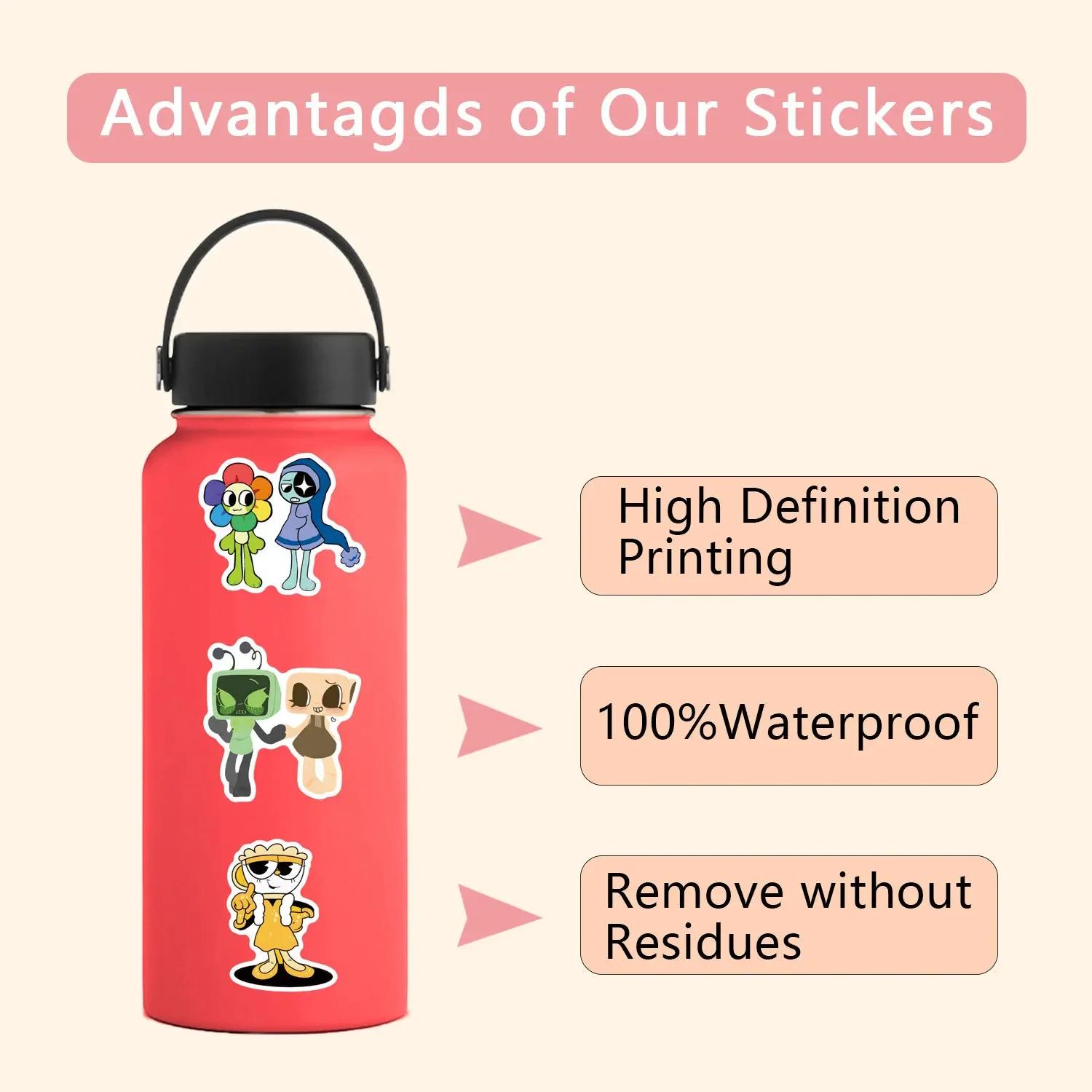 50PCS Dandys World Stickers Cartoon Graffiti Sticker DIY Scrapbook Luggage Laptop Phone Guitar Car Bike Skateboard Decals