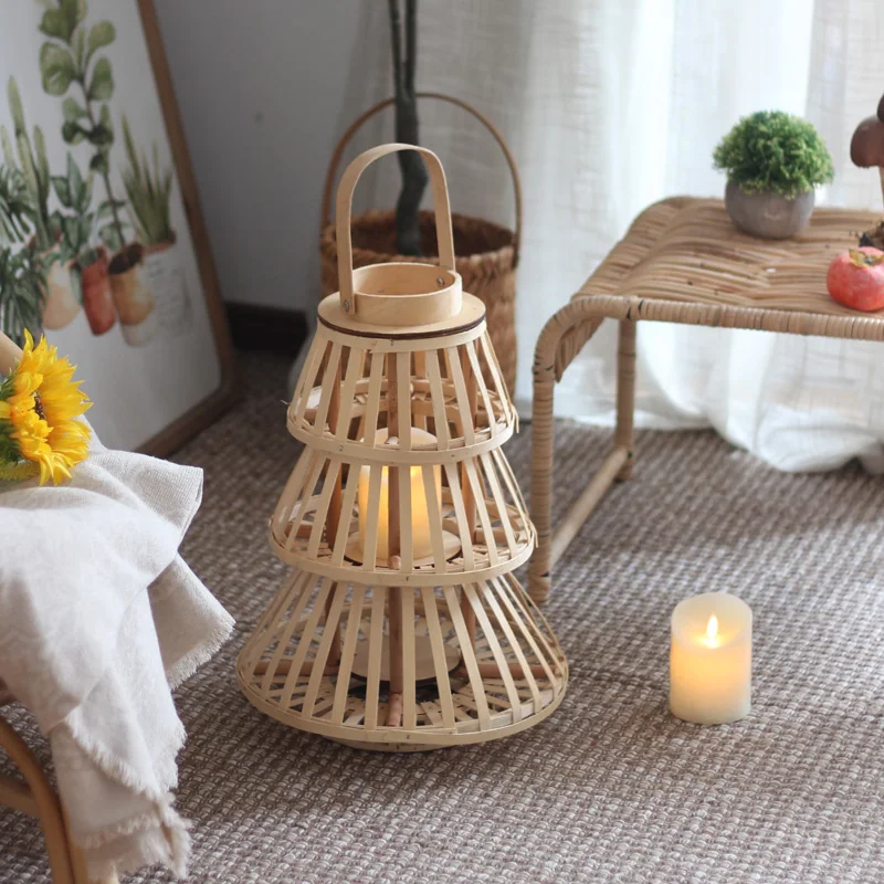 Creative handmade wooden wind lamp floor candle holder outdoor decorative lantern ornament