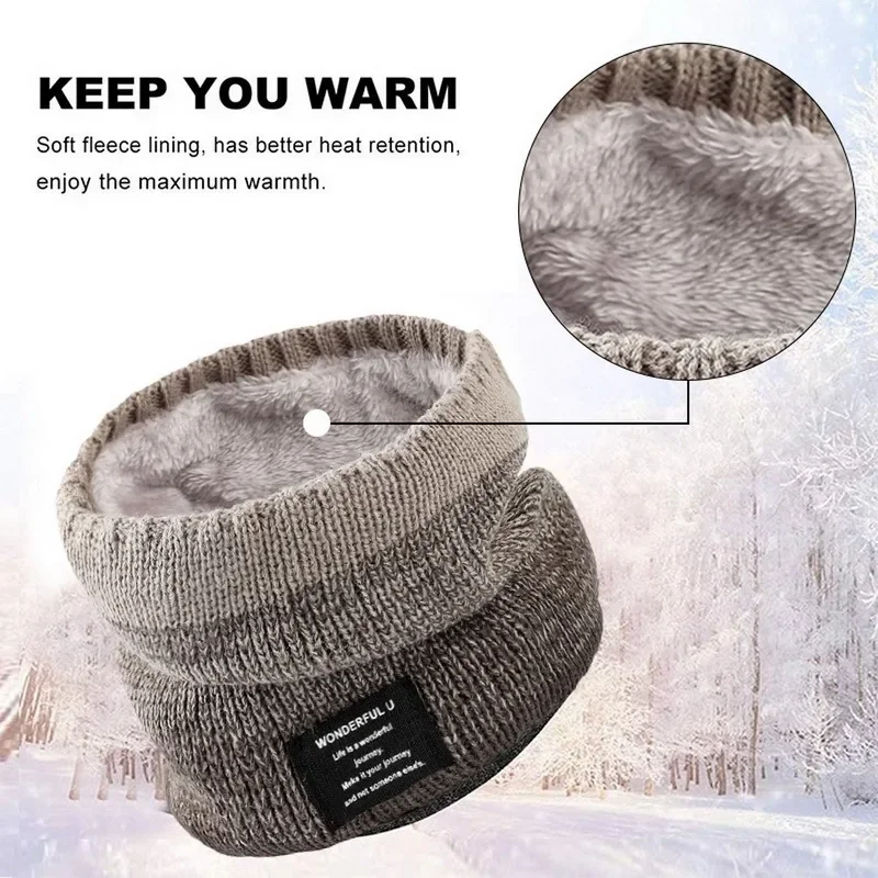 Winter Scarf for Men Fleece Ring Bandana Knitted Warm Solid Scarf Women Neck Warmer Thick Cashmere Hot Handkerchief Ski Mask