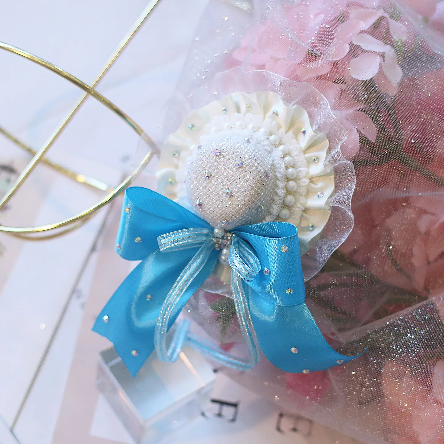 Ballet Graduation Ball Variations Top Hat Ballet Crown Sparkling Blue Bow Lace Headwear Hairclip