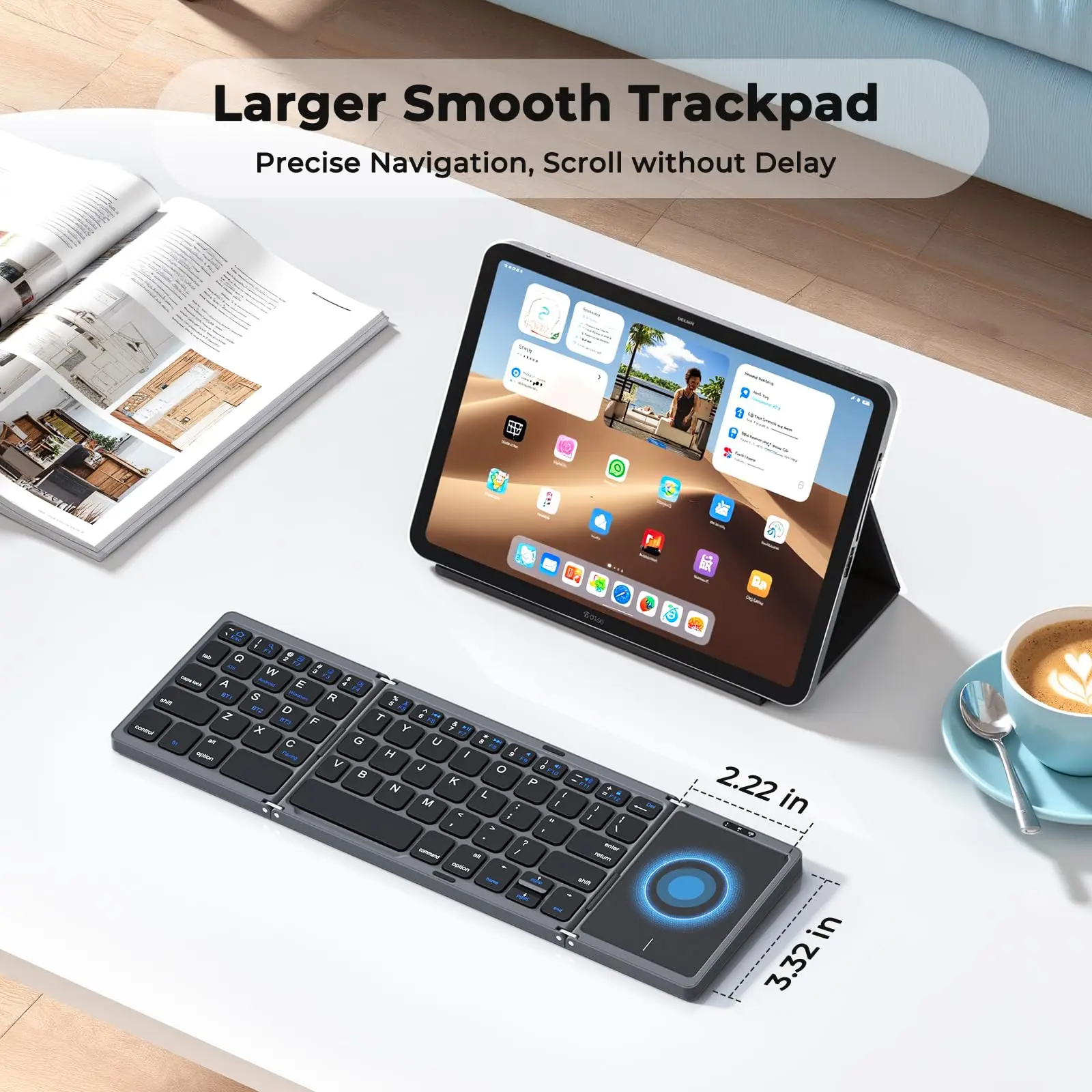 Foldable Keyboard with Touchpad, Bluetooth Wireless Portable Keyboard, Rechargeable Ultra Slim Pocket Folding Keyboards,