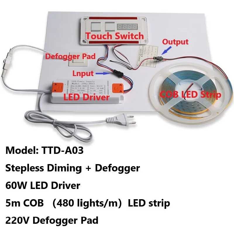 Touch sensor light switch with digital clock and temperature display 5A bathroom mirror defogging function sensor set