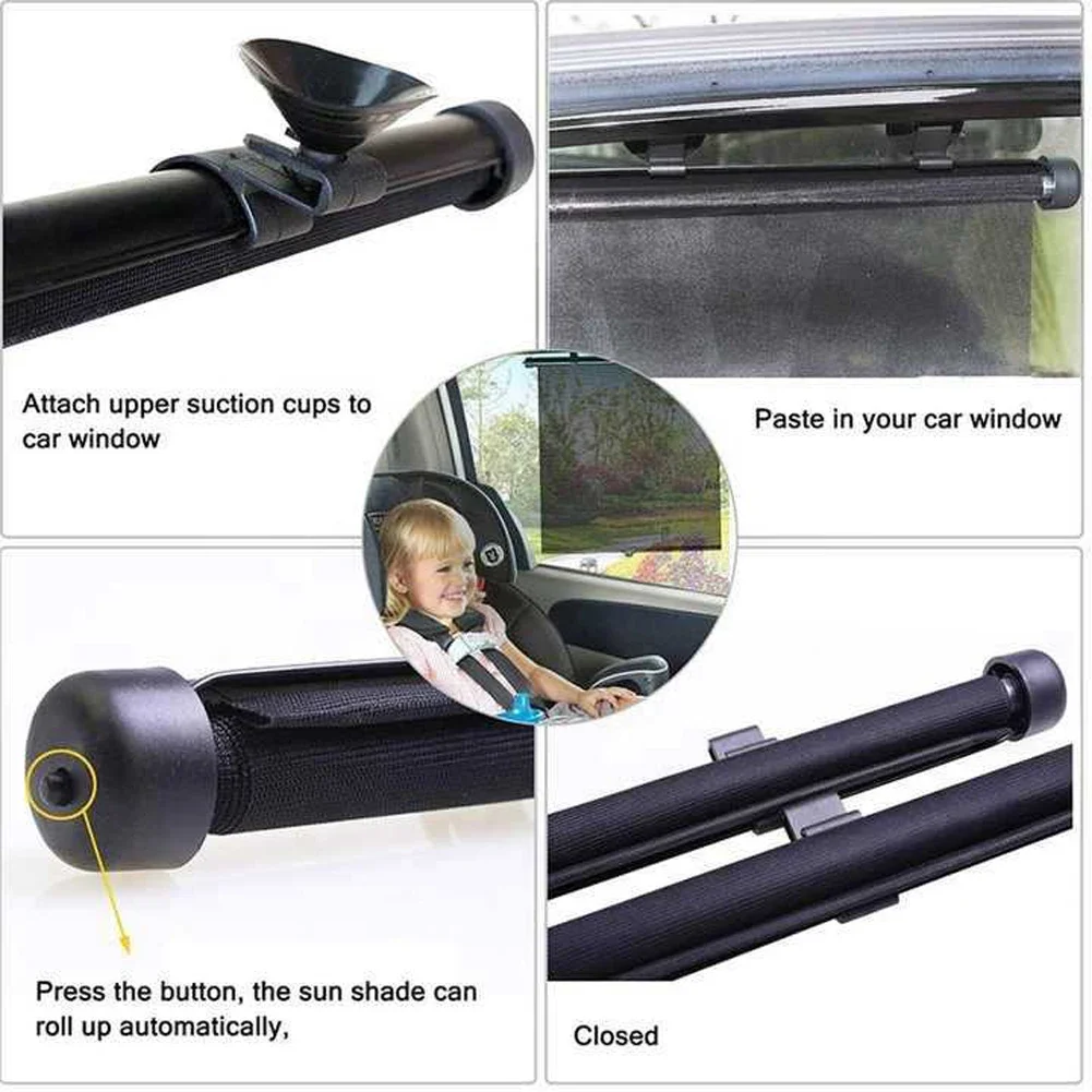 2Pcs Roller Side Window Sun Protection Shade 15 Inch Side Window Cover with Suction Cup Mesh Summer Heat Insulation Glass Shade