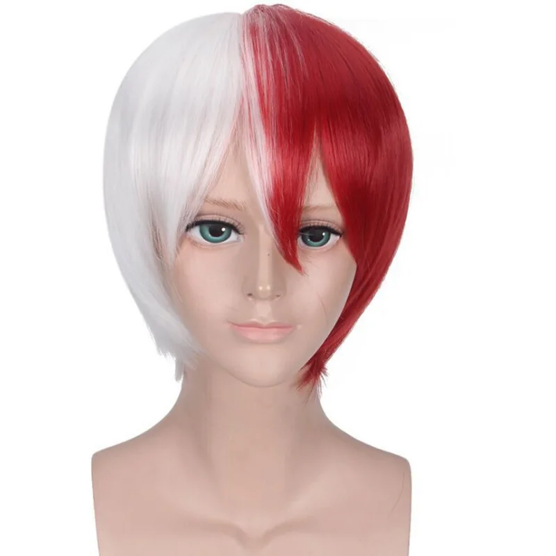 Anime Wig My Hero Academia Cosplay Fumikage Tokoyami Red And White Color-matched Character Style Versatile.