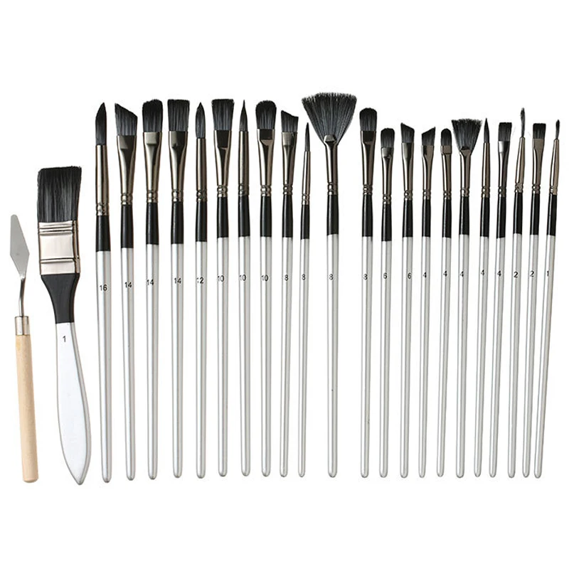24pcs Mixed Art Brush Combination Set with Palette Knife and Painting Bag for Acrylic, Watercolor, Oil Painting and Fine Art