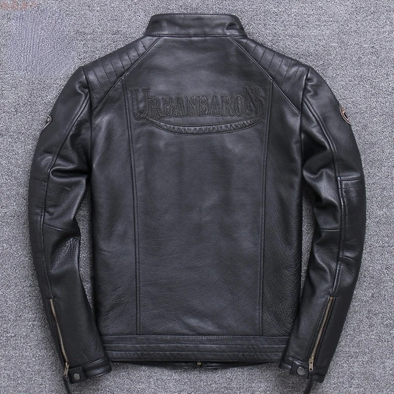 Real Leather 100% Jacket Mens Spring First Layer Cowhide Leather Coat Male Motorcycle Korean Leather Jacket Embroidered Tide FCY