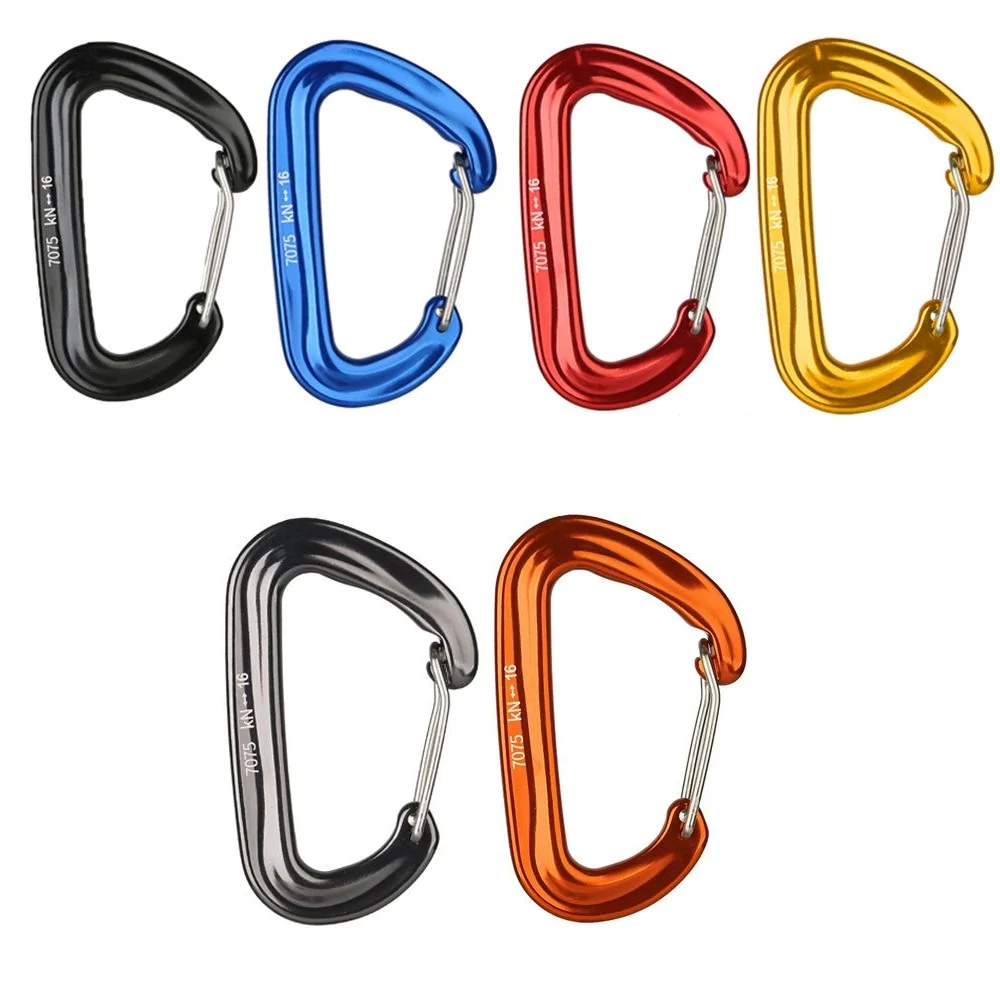 Durable 16KN D Carabiner Key Aluminum Wire Gate Spring Clip Locking Backpack Hammock Camping Hiking Climbing Equipment