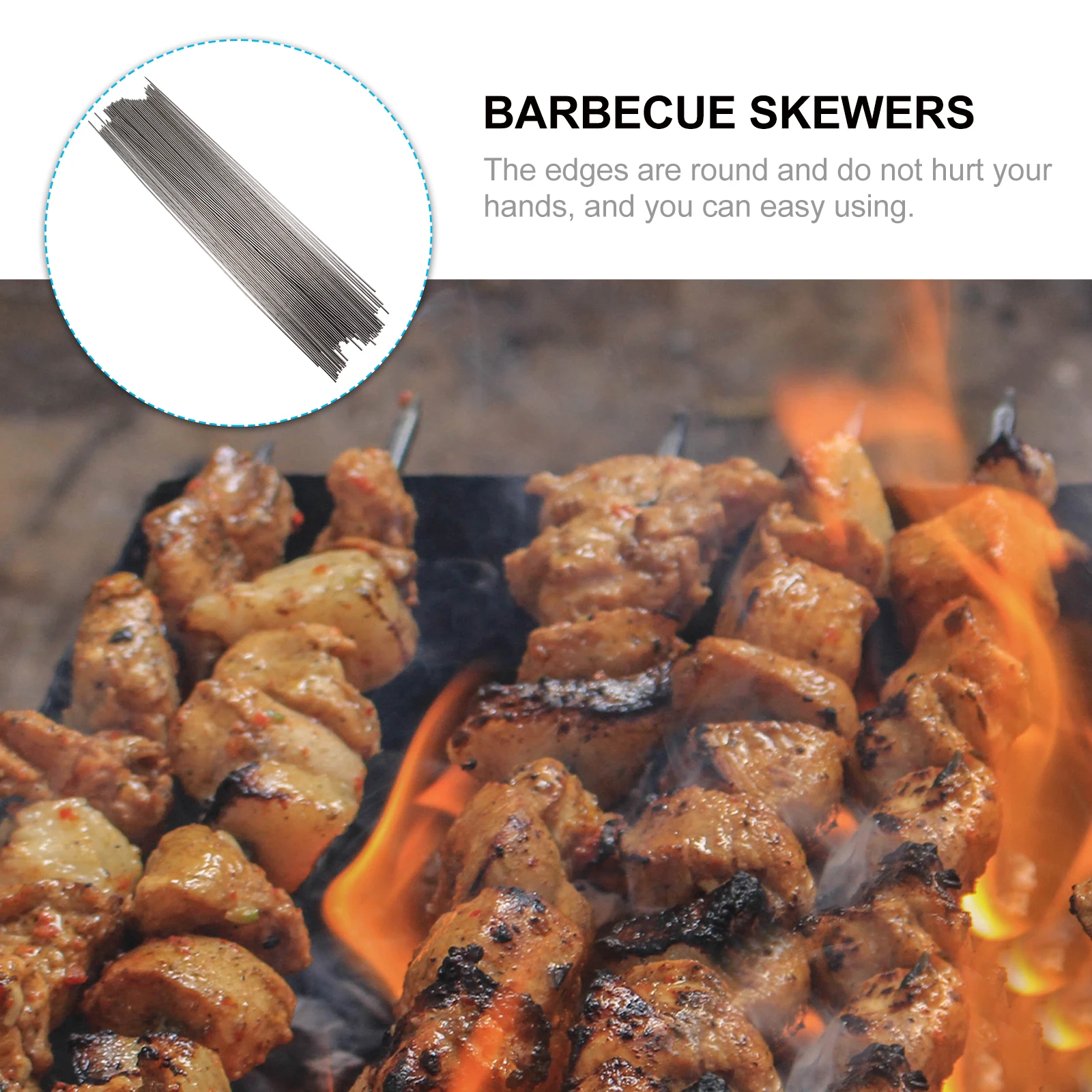 

100pcs Stainless Barbecue Skewers Durable Reusable Bbq Barbecue Skewers Sticks Outdoor Picnic Easy Clean Round Edge Safe