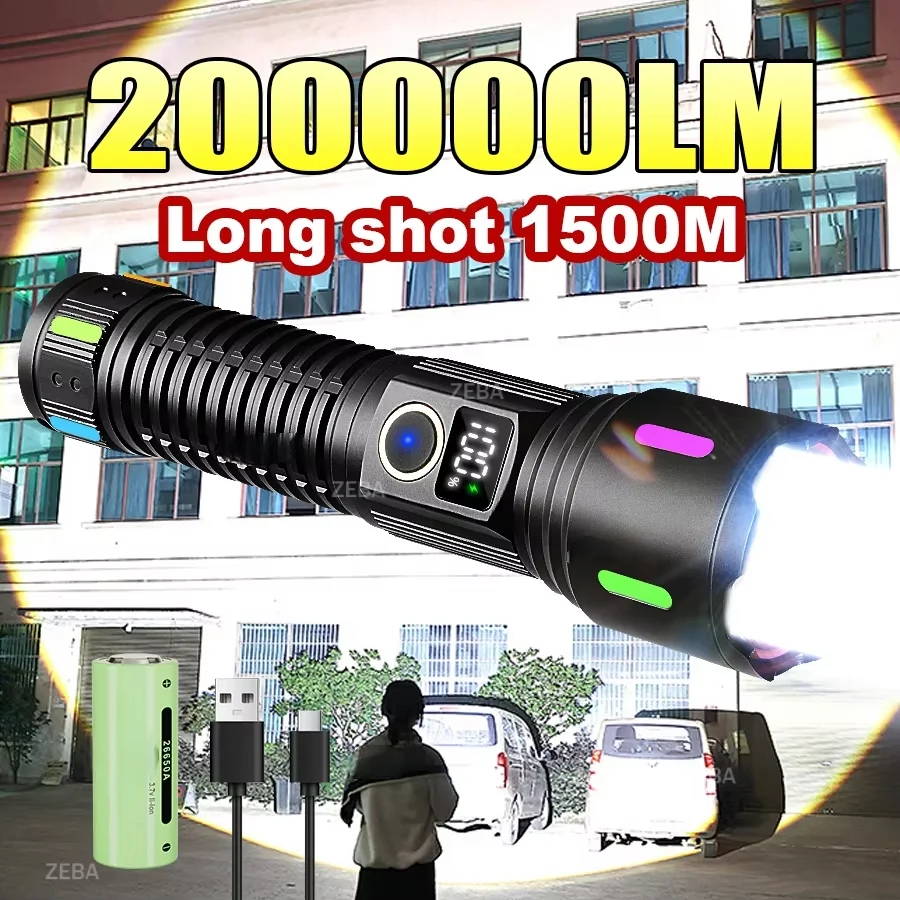 200000lm-most-powerful-flashlights-5-modes-type-c-rechargeable-led-torch-zoomable-high-power-led-flashlight-usb-tactical-lantern